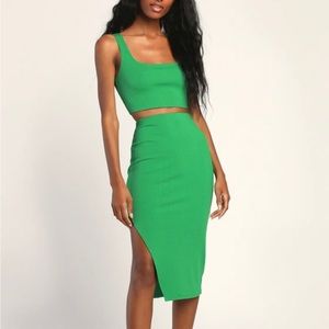Lulus green ribbed bodycon two-piece dress
